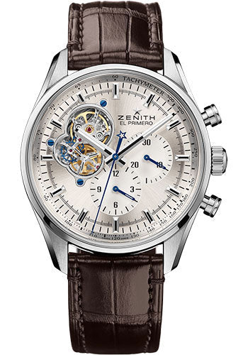 Zenith 03.2040.4061/01.C494 Chronomaster El Primero Open Steel - Silver Dial - Brown Alligator Strap