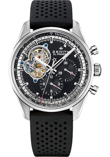 Zenith 03.2040.4061/21.R576 Chronomaster El Primero Open Steel - Black Dial - Black Rubber Strap Main image