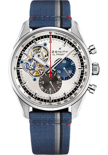Zenith 03.2040.4061/69.C802 Chronomaster El Primero Open Steel - Silver Dial - Blue Fabric Strap Main image