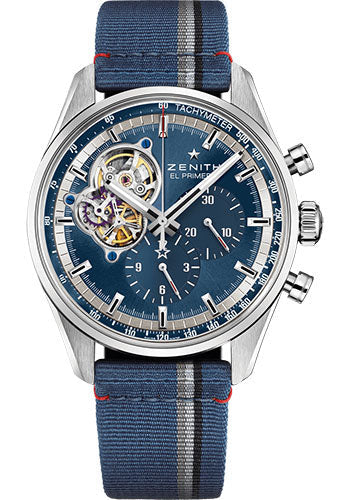 Zenith 03.20416.4061/51.C802 Chronomaster El Primero Open Steel - Blue Dial - Blue Fabric Strap Main image