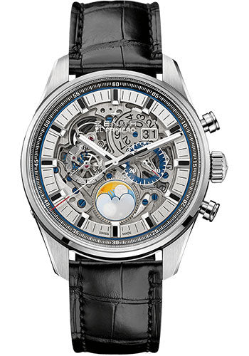 Zenith 03.2530.4047/78.C813 Chronomaster El Primero Grande Date Full Open Steel - Sapphire Dial - Black Alligator Strap Main image
