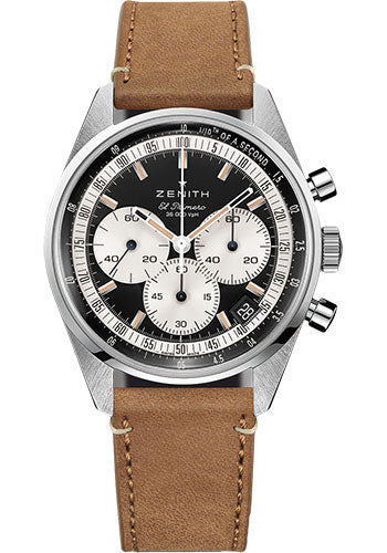 Zenith 03.3200.3600/21.C903 Chronomaster Original Steel - Black Matte Dial - Leather Strap Main image