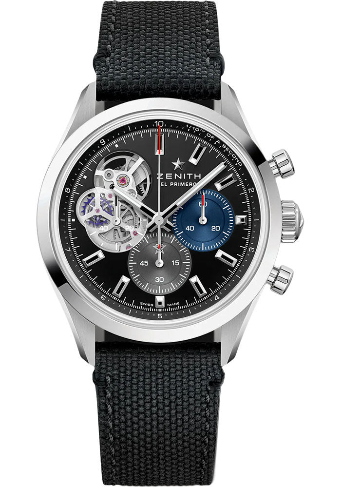 Zenith 03.3300.3604/21.C822 Chronomaster Open 39.5mm Steel Case - Black Matte Dial - Black Cordura Effect Strap Main image