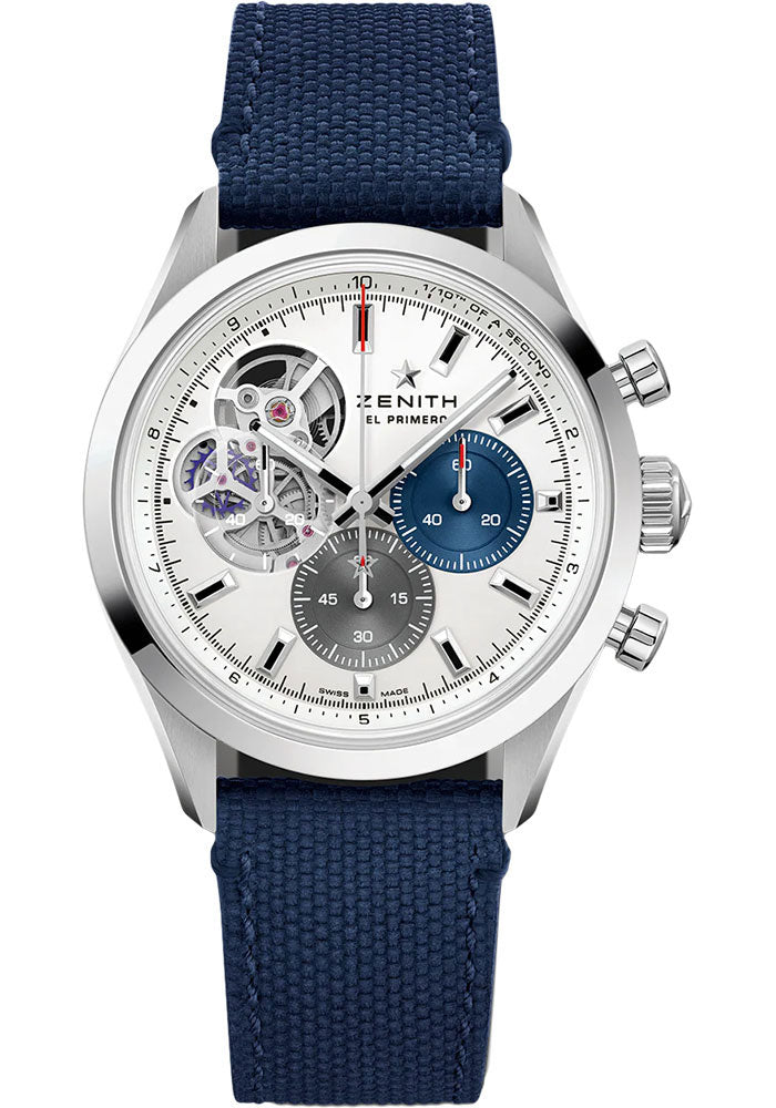 Zenith 03.3300.3604/69.C823 Chronomaster Open 39.5mm Steel Case - Silver Matte Dial - Blue Cordura Effect Strap Main image