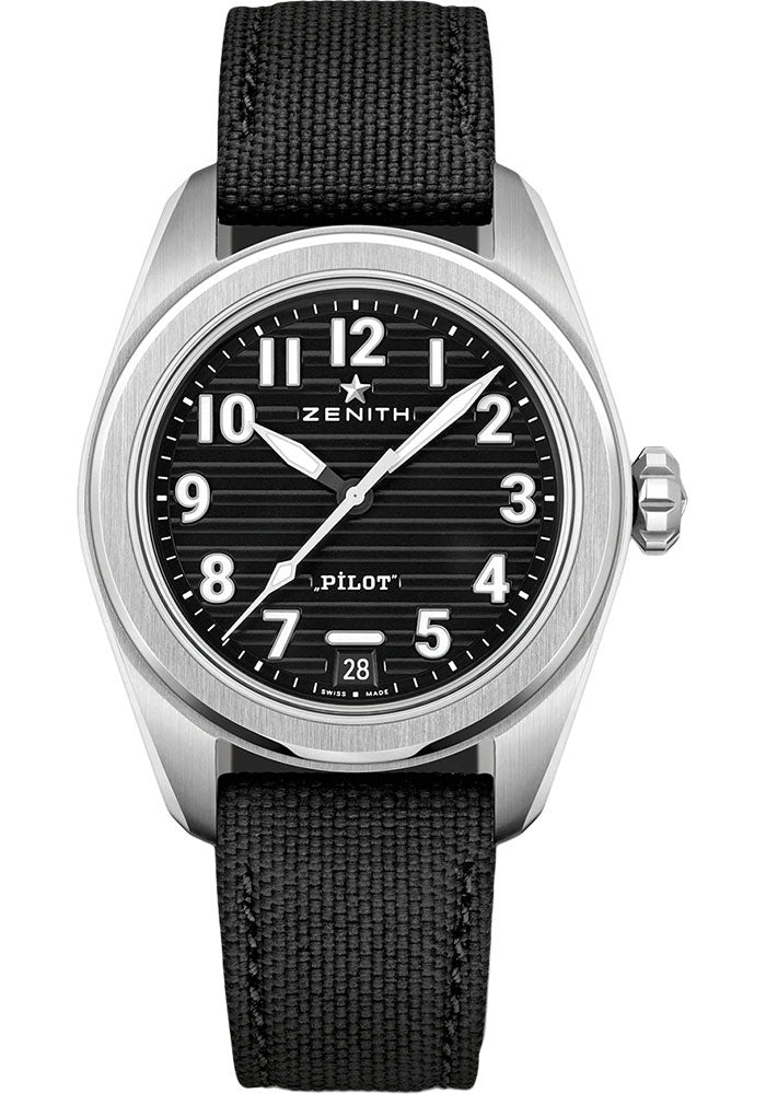 Zenith 03.4000.3620/21.I001 Pilot Automatic 40mm Steel Case - Black Dial - Black Cordura Effect Strap