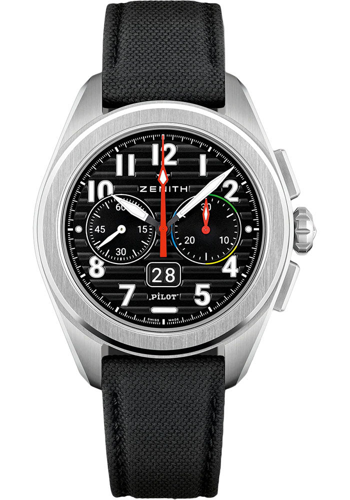 Zenith 03.4000.3652/21.I001 Pilot Big Date Flyback 42.5mm Steel Case - Black Dial - Black Cordura Effect Strap Main image