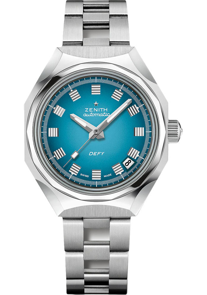 Zenith 03.A3642.670/3690.M3642 Defy Revival A3690 37mm Steel Case - Turquoise Gradient Dial - Stainless Steel Ladder Bracelet