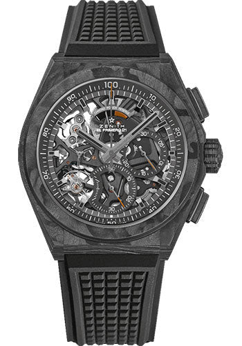 Zenith 10.9000.9004/96.R921 Defy El Primero 21 Black Carbon - Openworked Dial - Black Rubber Strap