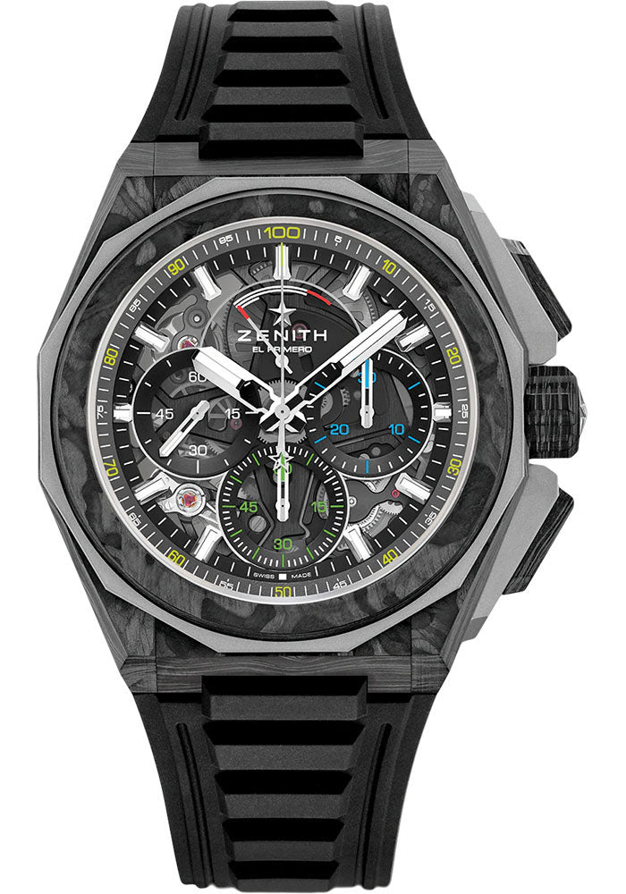 Zenith 10.9100.9004/22.I200 Defy Extreme Carbon 45mm Carbon And Ti Case - Tinted Sapphire Dial - Black Rubber Strap