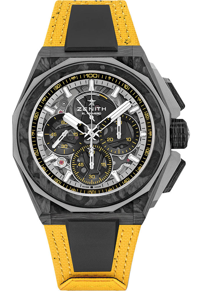 Zenith 10.9100.9004-1/23.I303 Defy Extreme E Desert X Prix 45mm Carbon And Ti Case - Tinted Sapphire Dial - Yellow Velcro (Recycled Tires) Strap