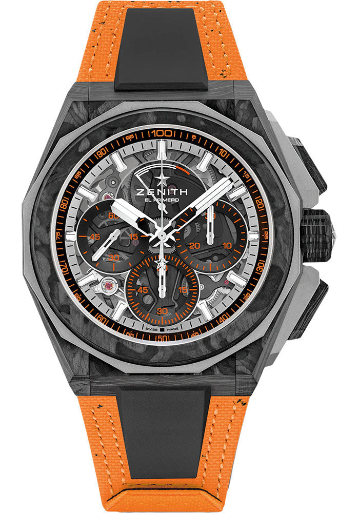 Zenith 10.9100.9004-4/26.I305 Defy Extreme E Island X Prix 45mm Carbon And Ti Case - Tinted Sapphire Dial - Orange Velcro (Recycled Tires) Strap Main image