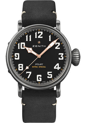 Zenith 11.2432.679/21.C900 Pilot Type 20 Ton Up Aged Steel - Black Dial - Black Oily Nubuck Strap Main image