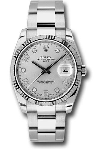 Rolex 115234 Date 34 Fluted Bezel - Silver Five Diamond Dial - sdo Main image