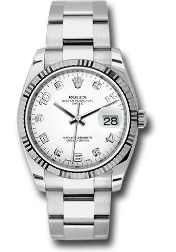 Rolex 115234 Date 34 Fluted Bezel - White Five Diamond Dial - wdao
