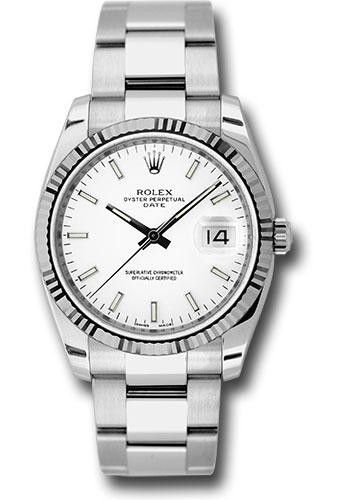 Rolex 115234 Date 34 Fluted Bezel - White Index Dial - wio
