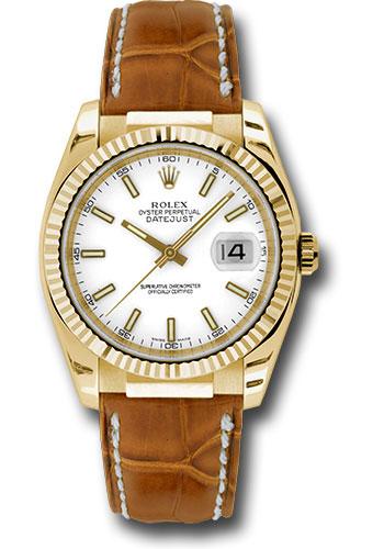 Rolex Datejust 116138 Yellow Gold 36 Fluted Bezel - White Index Dial - Brown Leather - wsb