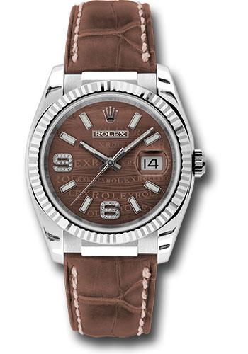 Rolex Datejust 116139 White Gold 36 Fluted Bezel - Brown Wave Diamond 6 And 9 Arabic Dial - Brown Leather - brwdab