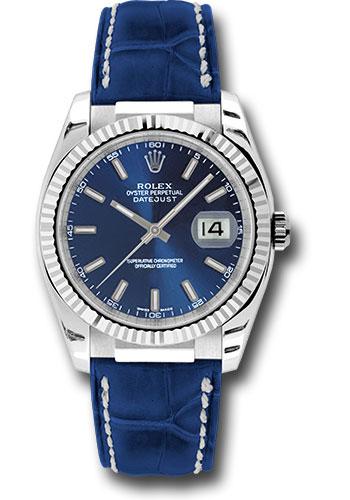 Rolex Datejust 116139 White Gold 36 Fluted Bezel - Blue Index Dial - Blue Leather - bsl