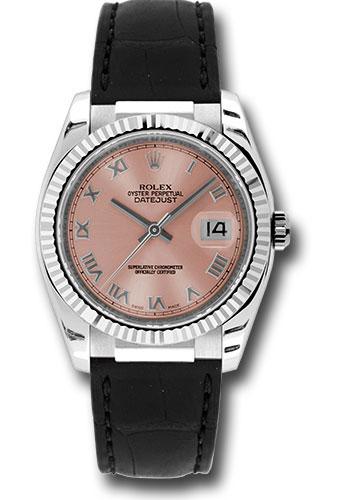 Rolex Datejust 116139 White Gold 36 Fluted Bezel - Pink Roman Dial - Black Leather - prb Main image