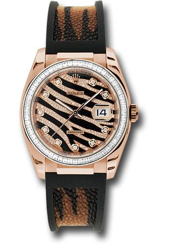 Rolex Datejust 116185 Pink Gold Royal Pink 36 Baguette Diamond Bezel - Black And Diamond Paved Dial - Galuchat - BBR Main image
