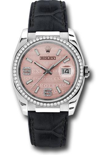 Rolex Datejust 116189 White Gold 36 60 Diamond Bezel - Pink Wave Diamond 6 And 9 Arabic Dial - Leather - pwdal