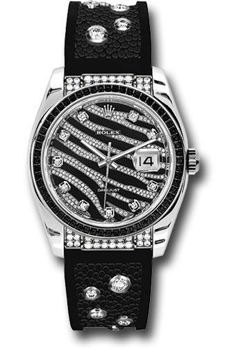 Rolex Datejust 116199 White Gold Royal Black 36 60 Baguette Black Sapphires Bezel - Black And Diamond Paved Dial - Galuchat - SANR