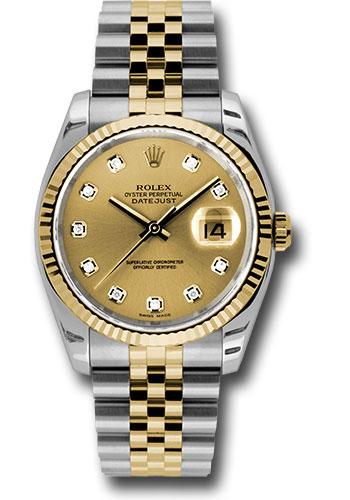 Rolex Datejust 116233 Steel and Yellow Gold Rolesor 36 Fluted Bezel - Champagne Diamond Dial - Jubilee Bracelet - chdj