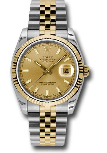 Rolex Datejust 116233 Steel and Yellow Gold Rolesor 36 Fluted Bezel - Champagne Index Dial - Jubilee Bracelet - chsj