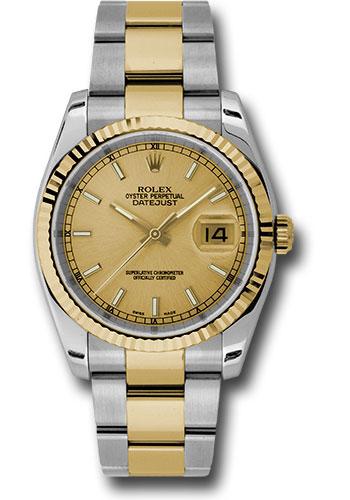 Rolex Datejust 116233 Steel and Yellow Gold Rolesor 36 Fluted Bezel - Champagne Index Dial - Oyster Bracelet - chso