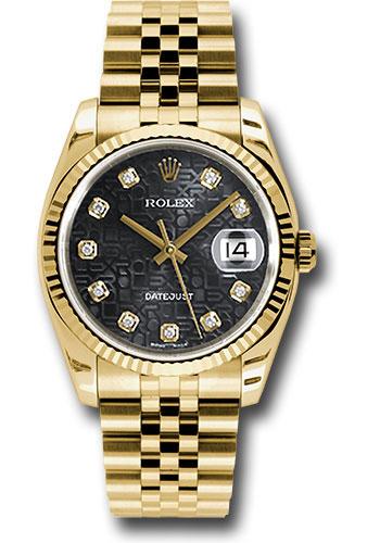 Rolex Datejust 116238 Yellow Gold 36 Fluted Bezel - Black Jubilee Diamond Dial - Jubilee Bracelet - bkjdj