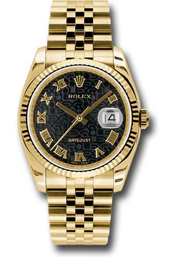 Rolex Datejust 116238 Yellow Gold 36 Fluted Bezel - Black Jubilee Roman Dial - Jubilee Bracelet - bkjrj