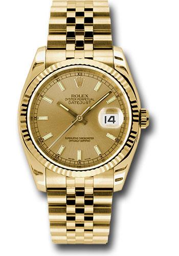 Rolex Datejust 116238 Yellow Gold 36 Fluted Bezel - Champagne Index Dial - Jubilee Bracelet - chsj