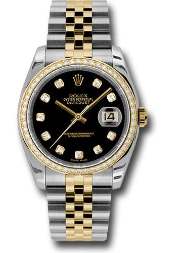 Rolex Datejust 116243 Steel and Yellow Gold Rolesor 36 52 Brilliant-Cut Diamond Bezel - Black Diamond Dial - Jubilee Bracelet - bkdj Main image