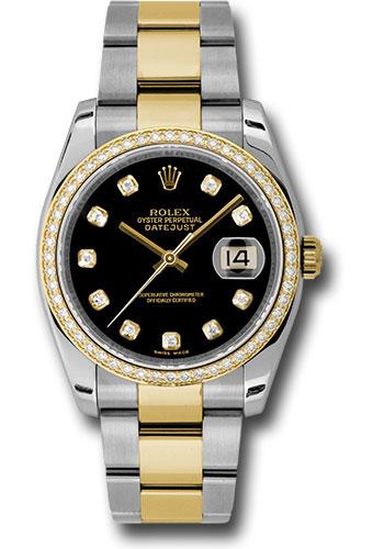 Rolex Datejust 116243 Steel and Yellow Gold Rolesor 36 52 Diamond Bezel - Black Diamond Dial - Oyster Bracelet - bkdo