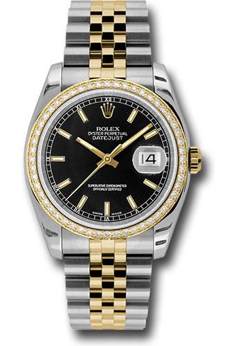Rolex Datejust 116243 Steel and Yellow Gold Rolesor 36 52 Brilliant-Cut Diamond Bezel - Black Index Dial - Jubilee Bracelet - bkij Main image