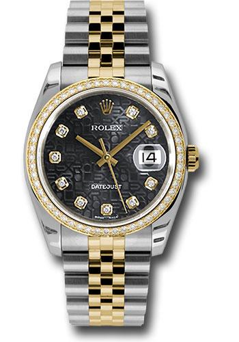 Rolex Datejust 116243 Steel and Yellow Gold Rolesor 36 52 Brilliant-Cut Diamond Bezel - Black Jubilee Diamond Dial - Jubilee Bracelet - bkjdj