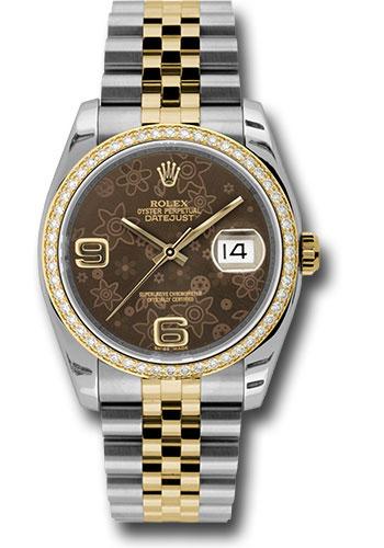Rolex Datejust 116243 Steel and Yellow Gold Rolesor 36 52 Brilliant-Cut Diamond Bezel - Brown Floral Arabic Dial - Jubilee Bracelet - brfaj Main image
