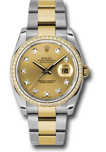 Rolex Datejust 116243 Steel and Yellow Gold Rolesor 36 52 Diamond Bezel - Champagne Diamond Dial - Oyster Bracelet - chdo