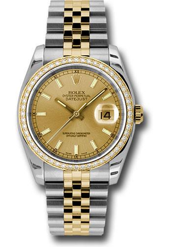 Rolex Datejust 116243 Steel and Yellow Gold Rolesor 36 52 Brilliant-Cut Diamond Bezel - Champagne Index Dial - Jubilee Bracelet - chij Main image