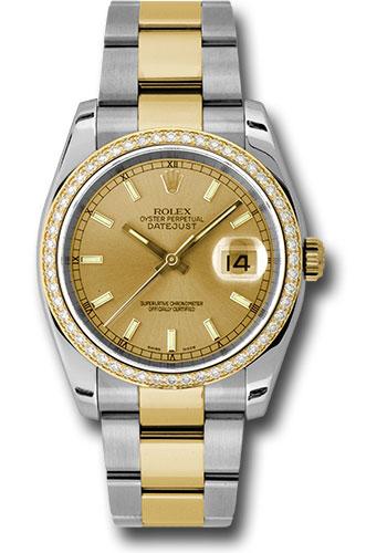 Rolex Datejust 116243 Steel and Yellow Gold Rolesor 36 52 Diamond Bezel - Champagne Index Dial - Oyster Bracelet - chio
