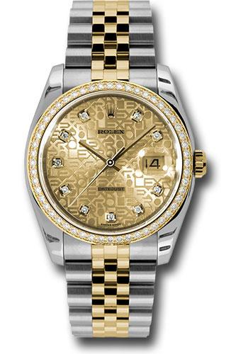 Rolex Datejust 116243 Steel and Yellow Gold Rolesor 36 52 Brilliant-Cut Diamond Bezel - Champagne Jubilee Diamond Dial - Jubilee Bracelet - chjdj