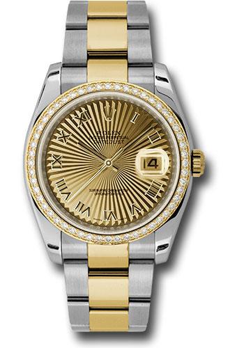 Rolex Datejust 116243 Steel and Yellow Gold Rolesor 36 52 Diamond Bezel - Champagne Sunbeam Roman Dial - Oyster Bracelet - chsbro Main image