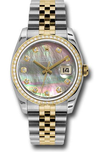 Rolex Datejust 116243 Steel and Yellow Gold Rolesor 36 52 Brilliant-Cut Diamond Bezel - Dark Mother-Of-Pearl Diamond Dial - Jubilee Bracelet - dkmdj