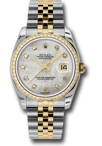 Rolex Datejust 116243 Steel and Yellow Gold Rolesor 36 52 Brilliant-Cut Diamond Bezel - Mother-Of-Pearl Diamond Dial - Jubilee Bracelet - mdj