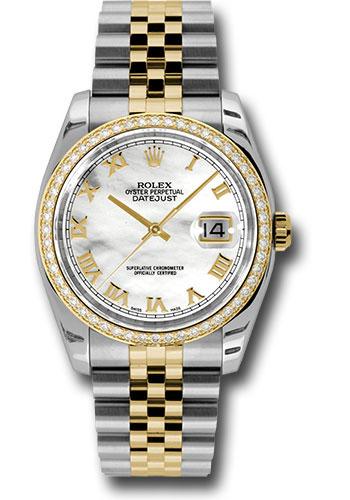 Rolex Datejust 116243 Steel and Yellow Gold Rolesor 36 52 Brilliant-Cut Diamond Bezel - Mother-Of-Pearl Roman Dial - Jubilee Bracelet - mrj