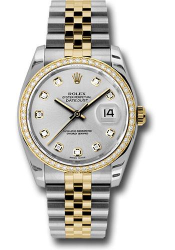 Rolex Datejust 116243 Steel and Yellow Gold Rolesor 36 52 Brilliant-Cut Diamond Bezel - Silver Diamond Dial - Jubilee Bracelet - sdj Main image