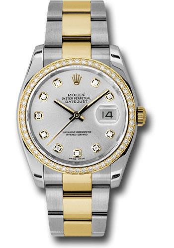 Rolex Datejust 116243 Steel and Yellow Gold Rolesor 36 52 Diamond Bezel - Silver Diamond Dial - Oyster Bracelet - sdo