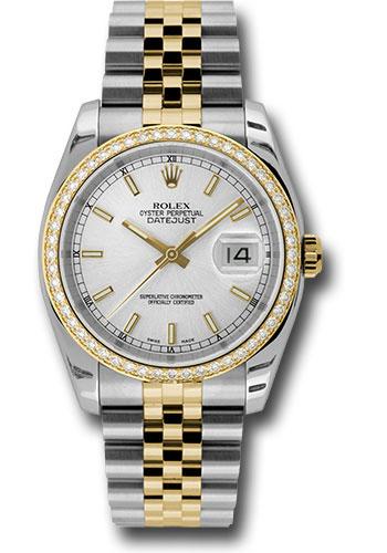 Rolex Datejust 116243 Steel and Yellow Gold Rolesor 36 52 Brilliant-Cut Diamond Bezel - Silver Index Dial - Jubilee Bracelet - sij