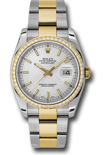 Rolex Datejust 116243 Steel and Yellow Gold Rolesor 36 52 Diamond Bezel - Silver Index Dial - Oyster Bracelet - sio