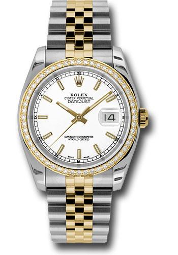 Rolex Datejust 116243 Steel and Yellow Gold Rolesor 36 52 Brilliant-Cut Diamond Bezel - White Index Dial - Jubilee Bracelet - wij
